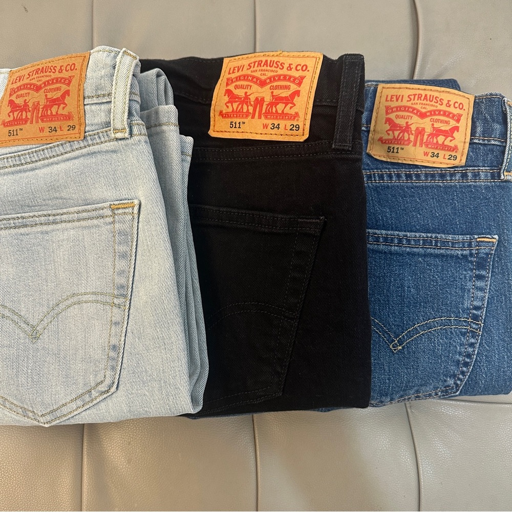 Men’s 551 Levi's Jeans Collection - Light Blue, Black, and Dark Blue